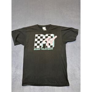MTV Black Checkerboard Logo Short Sleeved T-Shirt Black Small Y2k